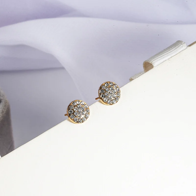 Корейские серьги гвоздики женские модные круглые с кристаллами для девушек