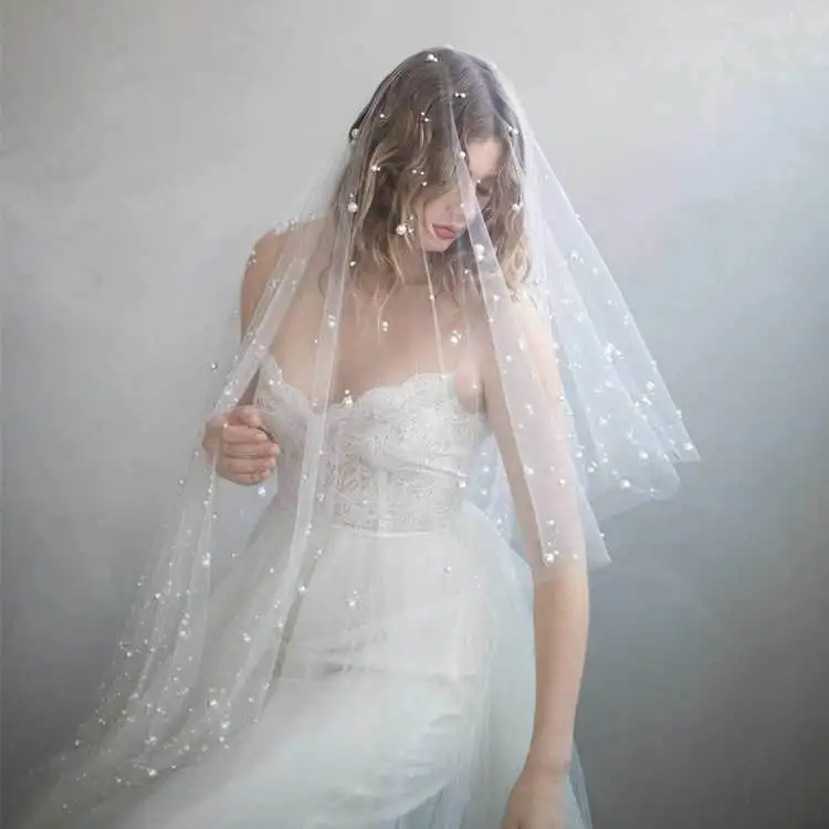 

pearl veil bridal veil with two sizes pearls scatter bridal veil
