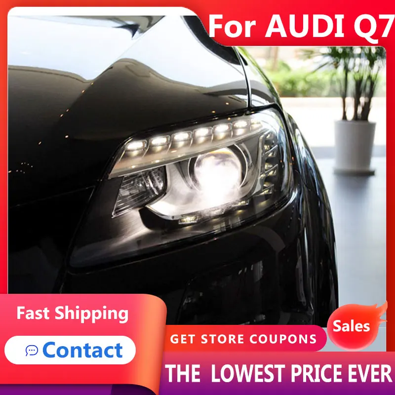 HANA For Car AUDI Q7 Headlights 2006-2015 DRL Day Running Light LED Bi Xenon Bulb Fog Lights Car Accessory audi q7 Head Lamp
