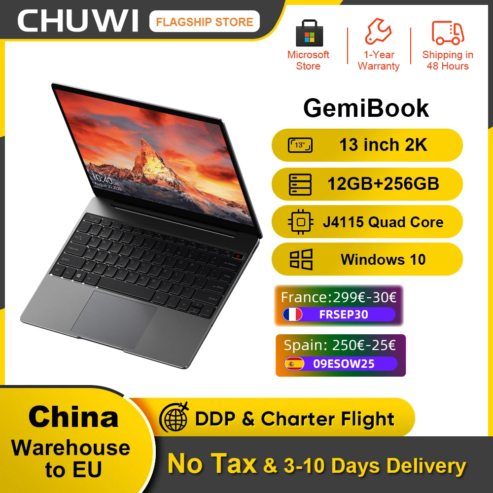 Review CHUWI GemiBook 13inch 2K IPS Screen Laptop Intel Celeron J4115 Quad core 12GB RAM 256GB SSD Windows10 computer  Backlit keyboard