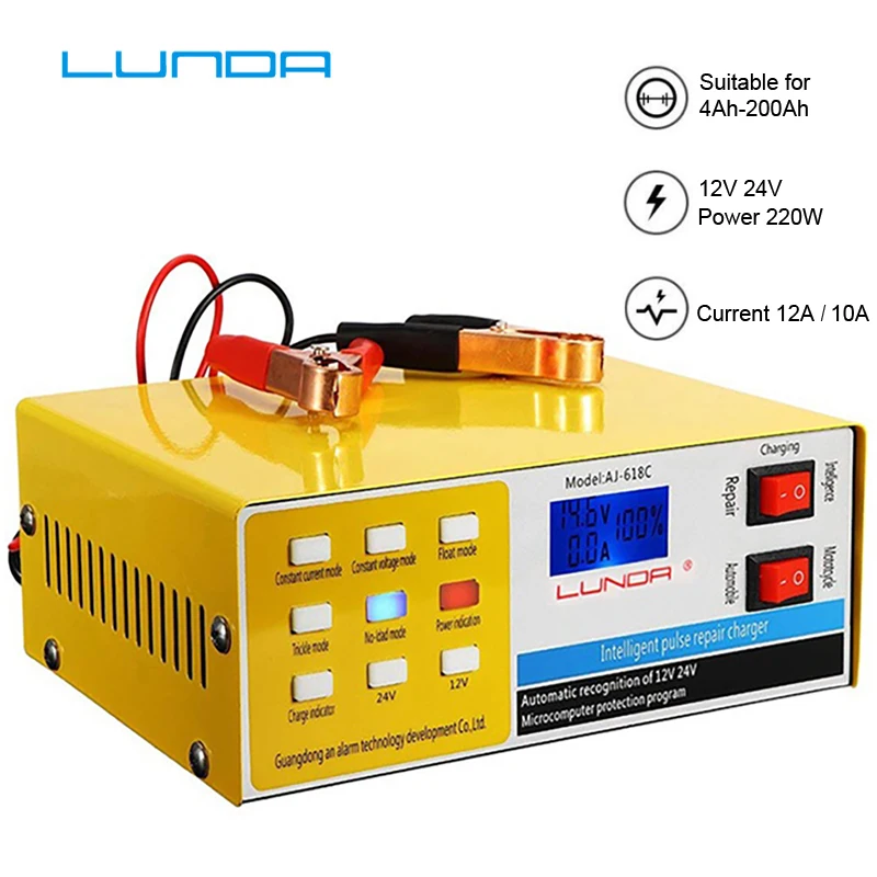 12 V/24 V 200AH автомобиля Батарея Зарядное устройство автоматического 5-ти ступенчатый интеллигентая(ый) Пульс Ремонт зарядным устройством для автомобилей Грузовик Мотоцикл RU Версия