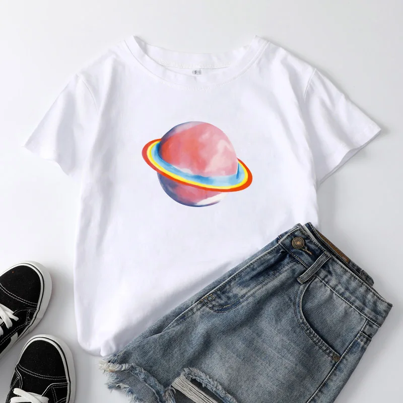 

planet Print Women T-shirt O Neck Short Sleeve Tees Summer Women t shirts Female T Shirt Funny Women tshirts