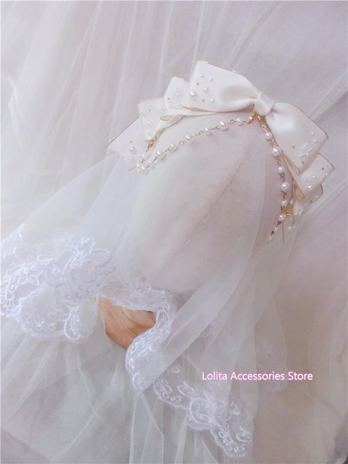 Белый бежевый обруч для волос с изображением звездного неба и бантиком KC