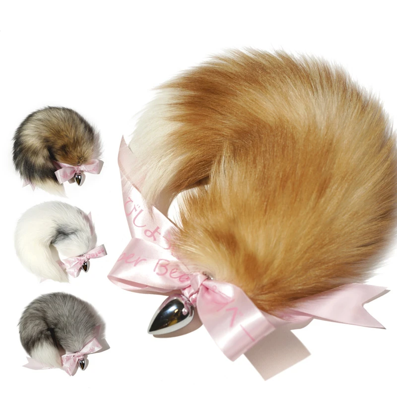 Анальная пробка OJBK с натуральным лисьим хвостом для косплея анальная бантом