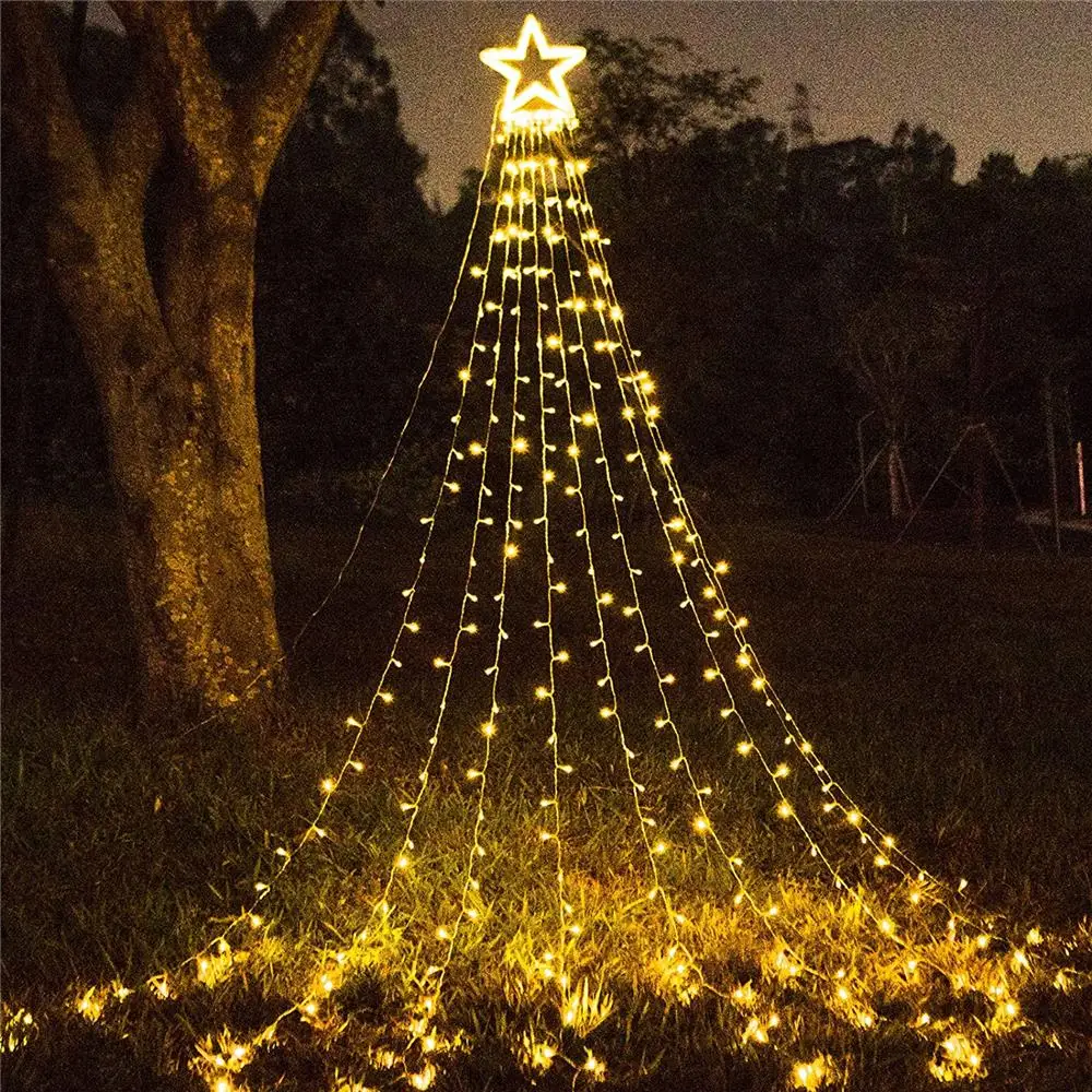 LED Outdoor Star String Lights Waterfall light Water lamp with Lighted Star for Halloween Holiday Wedding Garden Christmas light