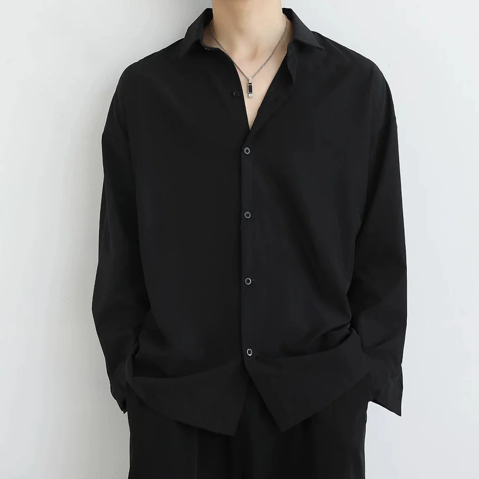 

New Fashion Spring Solid Color Luxury Black Shirt Long Sleeve Korean Trend Uniform Loose Casual Business Shirts for Men