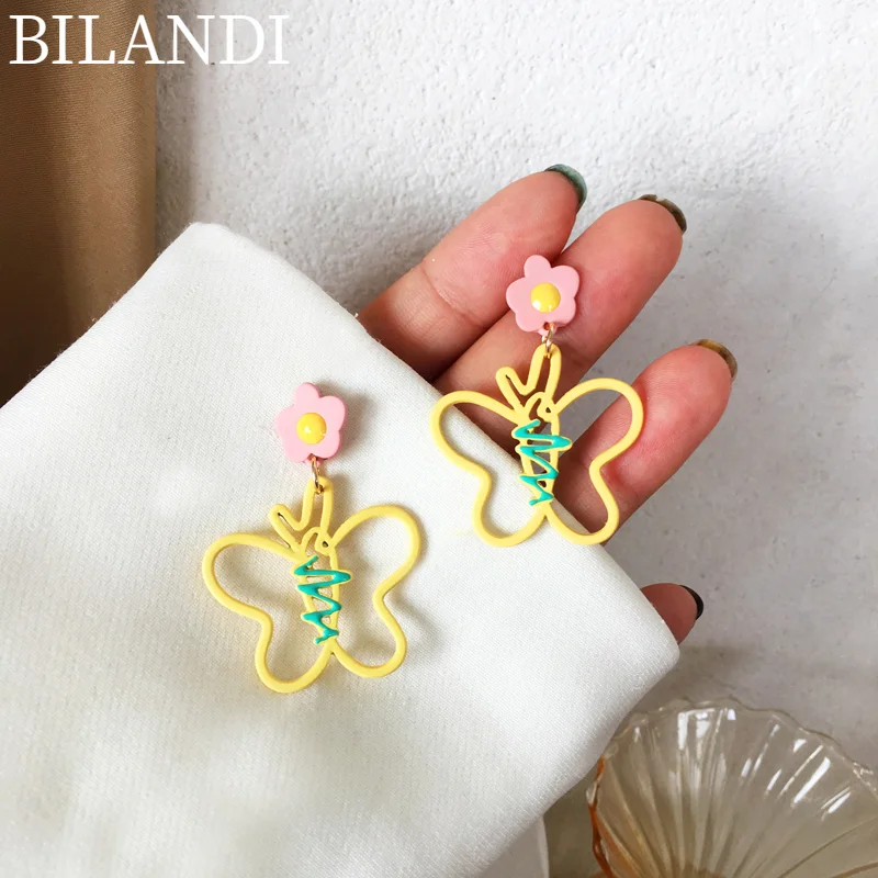 

Bilandi S925 needle Sweet Jewelry Flower Butterfly Earrings Pretty Design Spring Summer Yellow Drop Earrings For Girl Lady Gifts