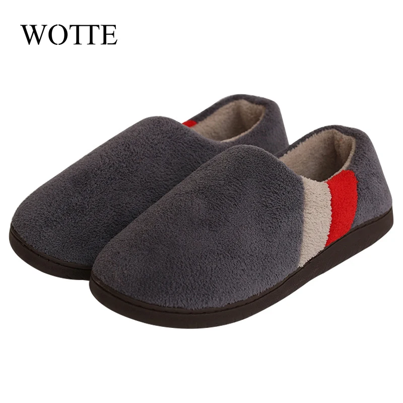 Home Memory Foam Winter Short Plush Indoor Slippers Male Comfy Flock Non-slip House Shoes For Men Big Size 4748