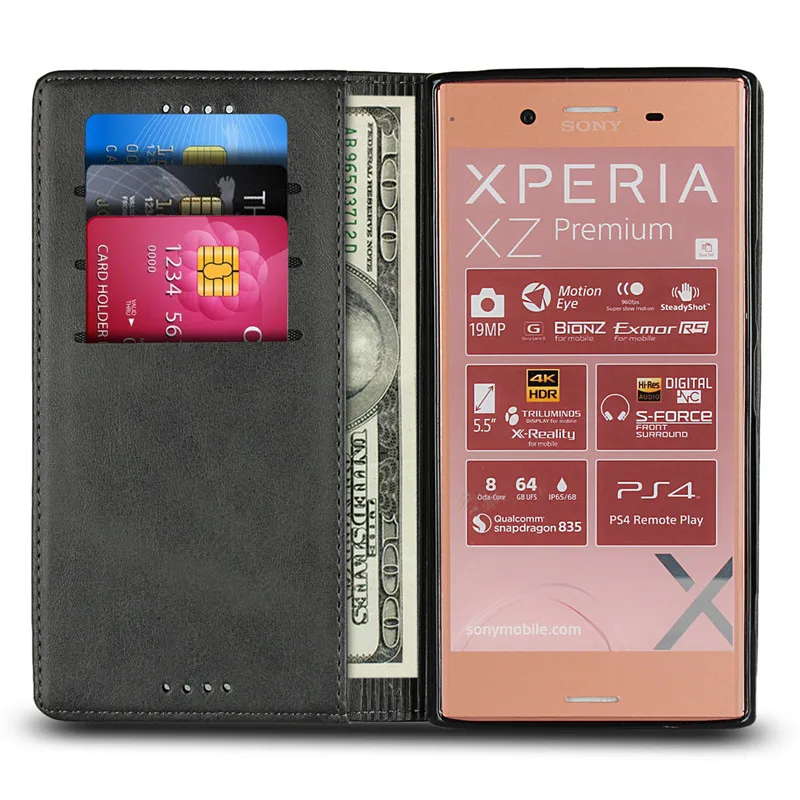 Высокомагнитный кожаный флип-чехол s для sony Xperia XZ Premium, чехол, Аксессуары для мобильных телефонов, сумка для книг, слот для карт, подставка
