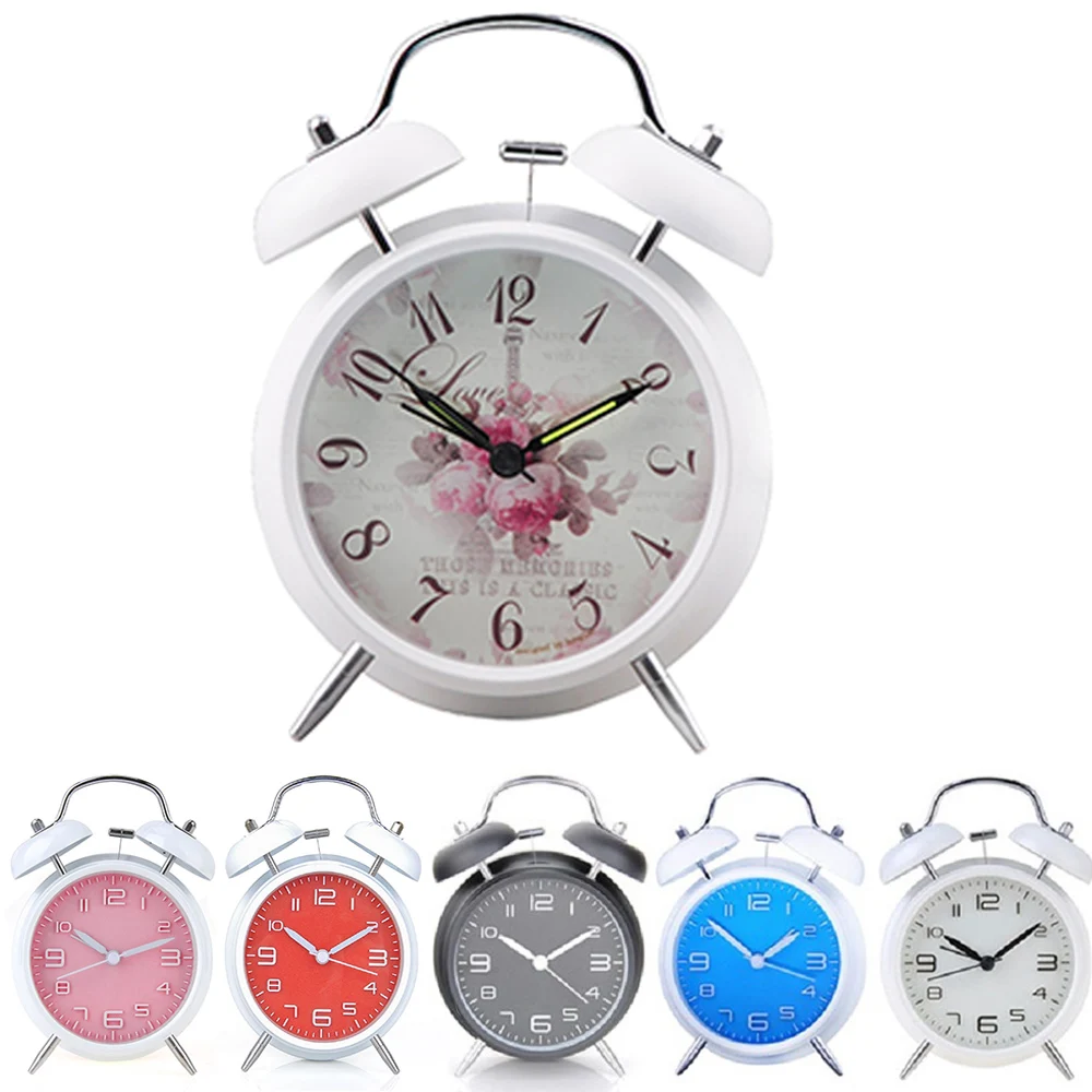 Vintage Alarm Clock Metal Twin Double Bell Number Silent Night Function | Дом и сад