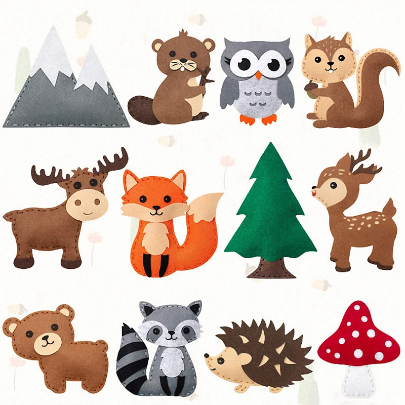 

Kids Diy Animals Craft Kit Cute Squirrel Bear Sewing Felt Plush Doll Beginners Educational Sewing Set Girl Toy Christmas Decor