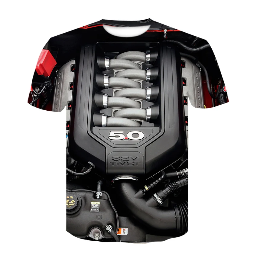 Футболка Six Maohua supercar Ford Mustang 5 0 Л. V8 двигатель сила сердца 3D печать Модная белая