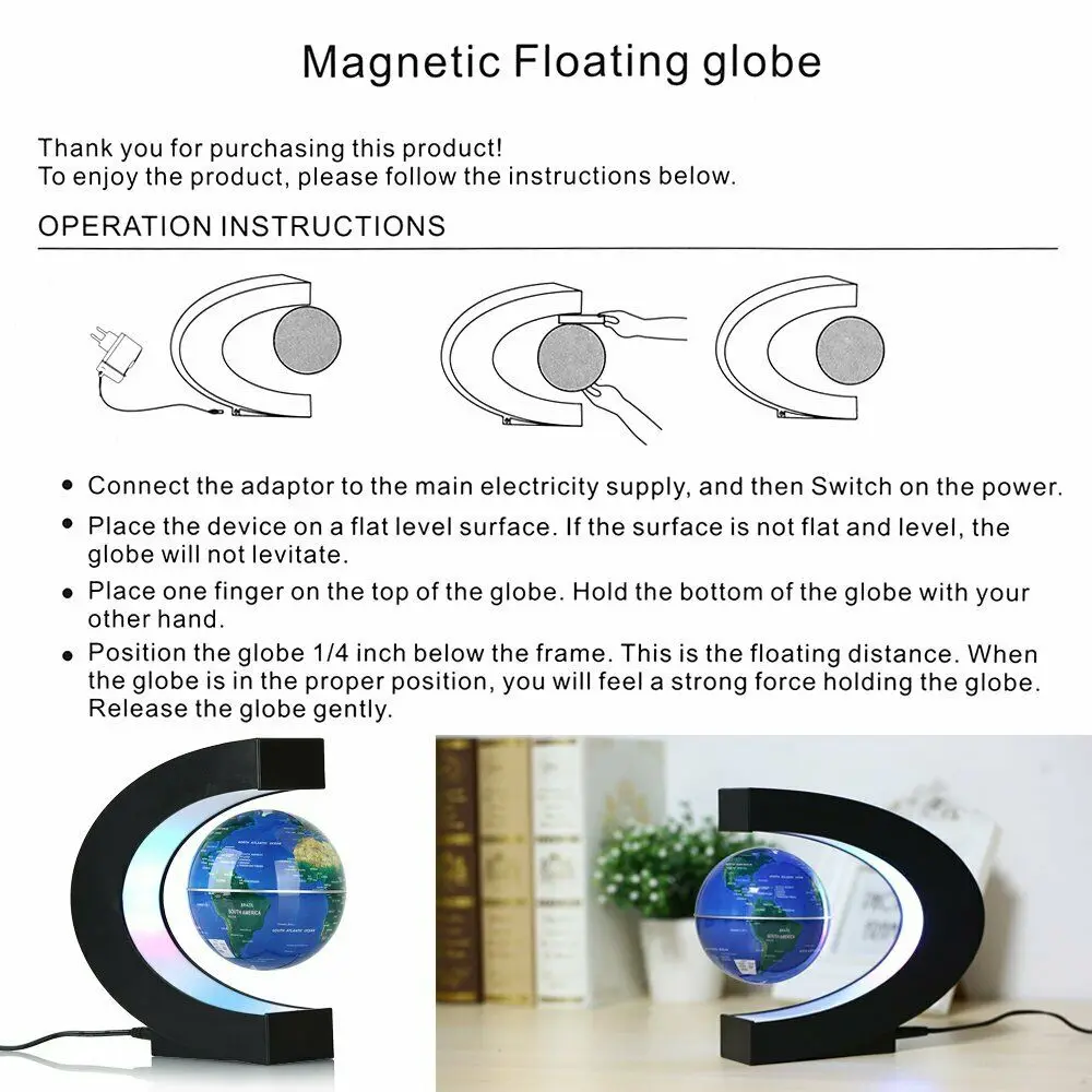 

Novelty LED Night Magnetic Levitation Floating Earth Globe With C Shape Base LED World Map Ball Lamp Office Home Desk Decoration