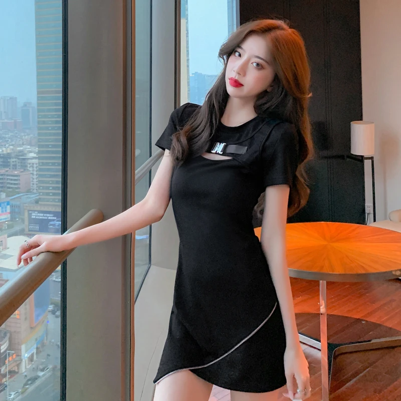 

Fashion Casual Dresses Short Sleeve O Collar Dress Women's Dress Solid Color Summer New Korean Sexy Pullover
