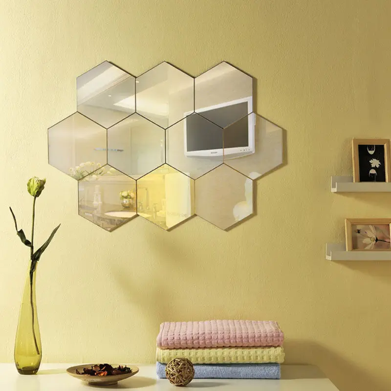 Настенные Стикеры для украшения дома самодельные шестиугольные 3D зеркальные