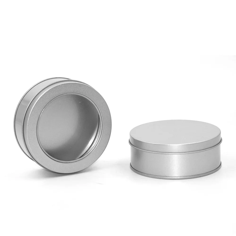 

2pcs Small Tin Box With Clear Window Tin Bottle Jar Pot Cans Containers Case For Lip Balm Nail Art Makeup DIY Cream Cosmetic Box