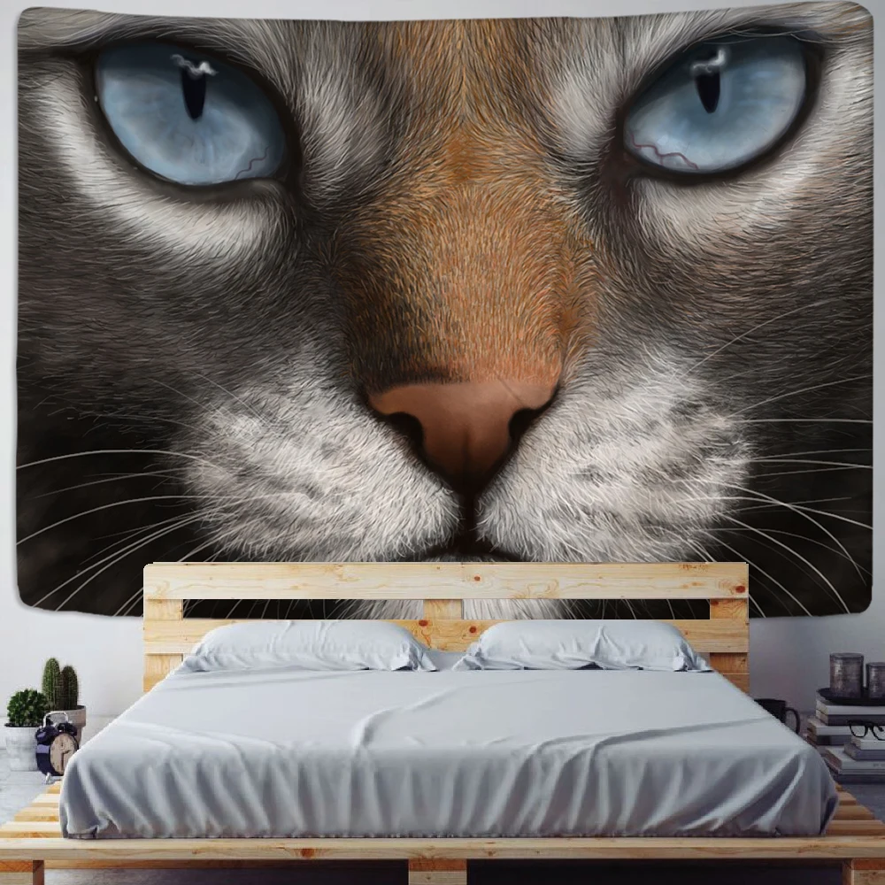

Beautiful Cat Eyes Tapestry Wall Hanging Witchcraft Hebrew Ayin Astrology Psychedelic Moon Goat Boho Decor Home Divination