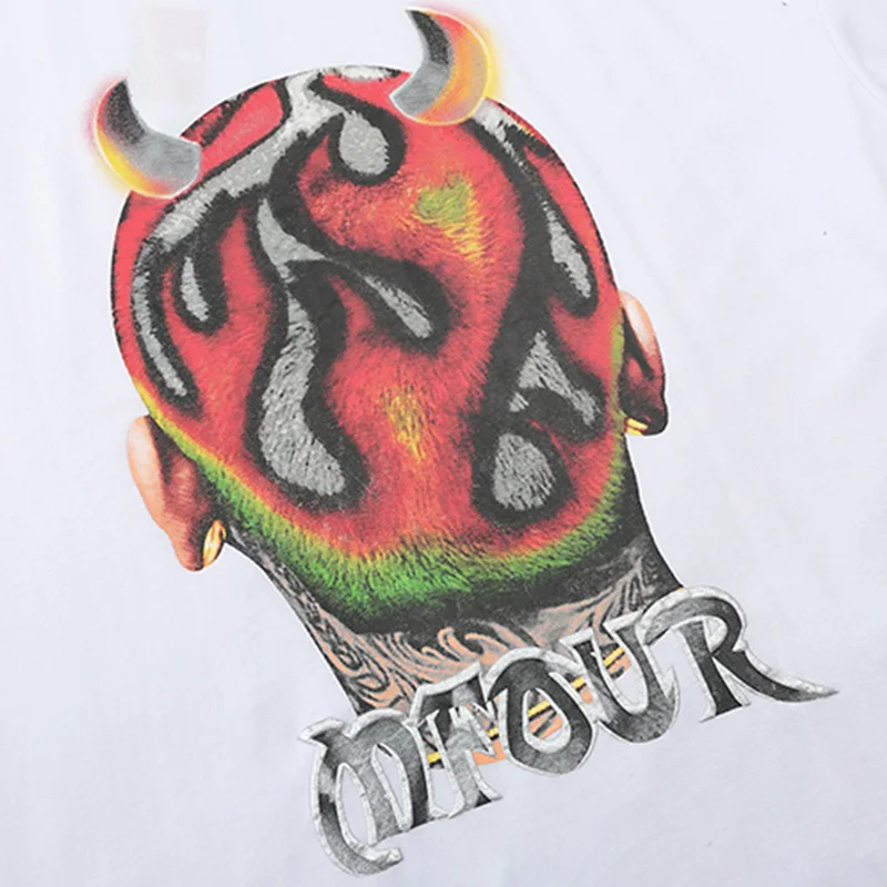 

JING ZHE Men's Tee Shirts Flame Head Print Gradient Letter Patch Oversized T-shirt Men Hip Hop Style Tops Male Streetwear Summer