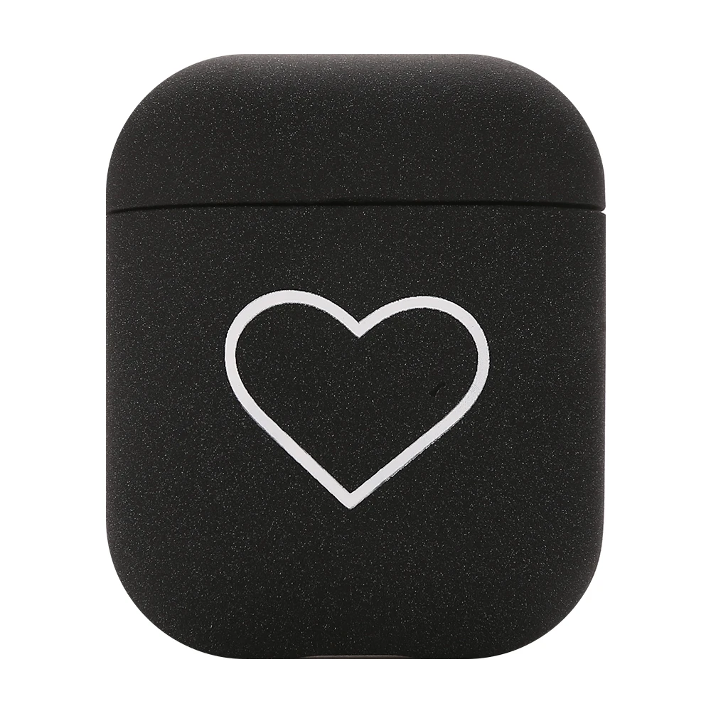 Чехол для Airpods 2 1 с милым сердечком, ПК, Bluetooth, беспроводные наушники, защитный чехол для Airpods Air pod, зарядная коробка, матовый чехол - Цвет: Black
