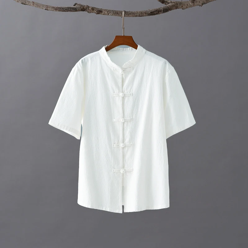 Chinese Style Single Breasted Solid Women Shirts Stand Collar Short Sleeve Female Casual 2020 Fashion ladies Top Clothes | Женская