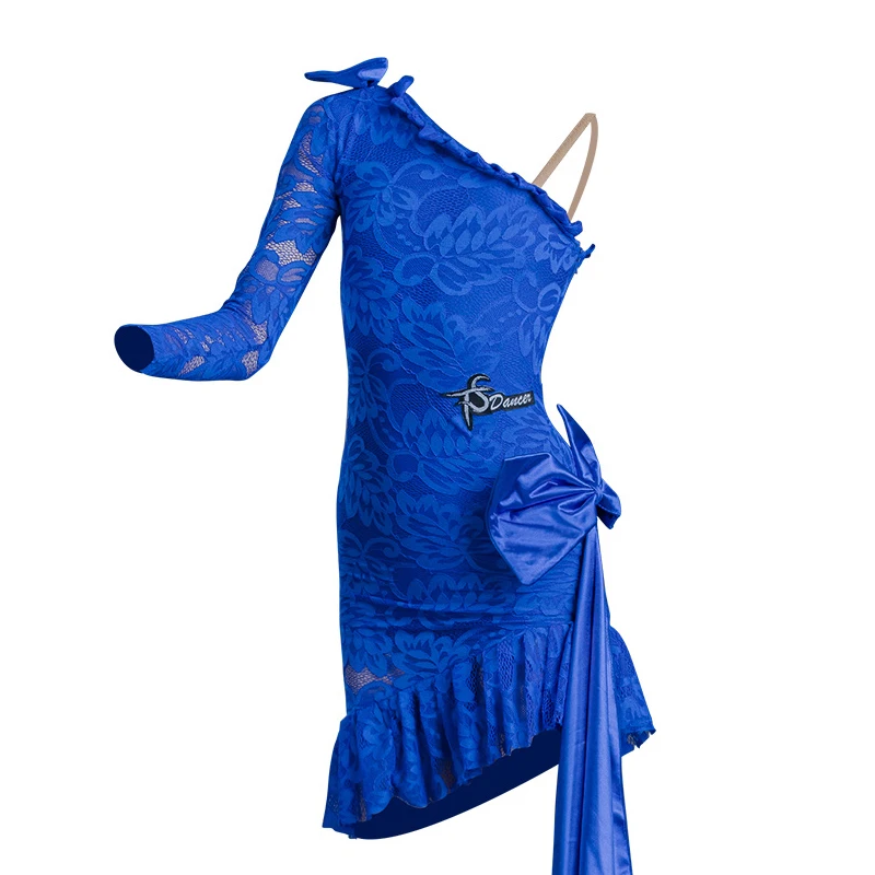 

Summer New Latin Dance Dress Practice Clothes For Girls Children Latin Dance Costumes Lace Single-Sleeved One-Piece Dress SL4922
