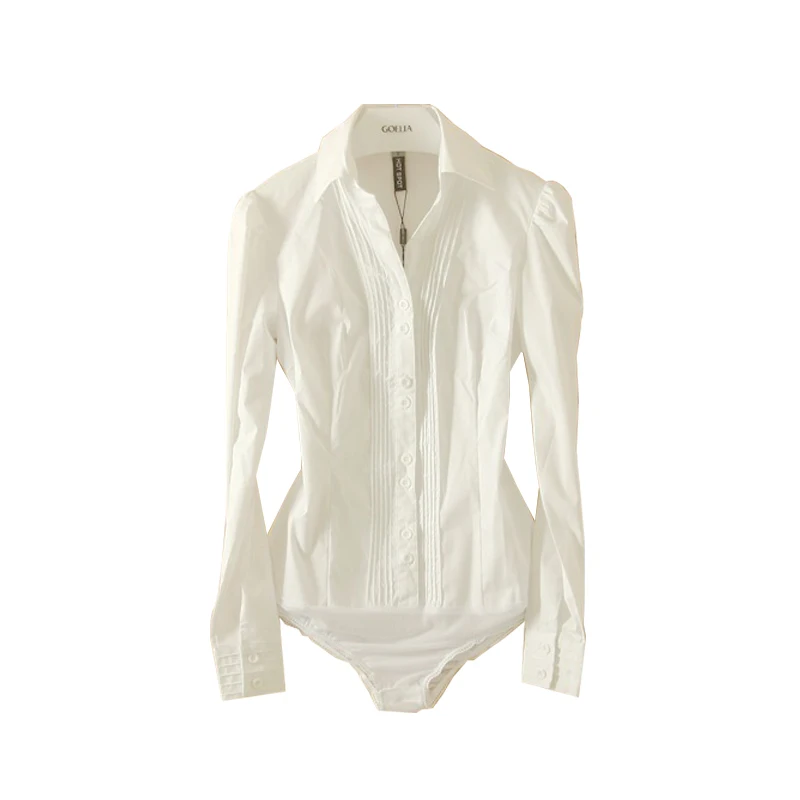 

Боди женское офисное с отложным воротником, элегантная белая рубашка с длинным рукавом, Модный облегающий Топ, блузка, рабочая одежда