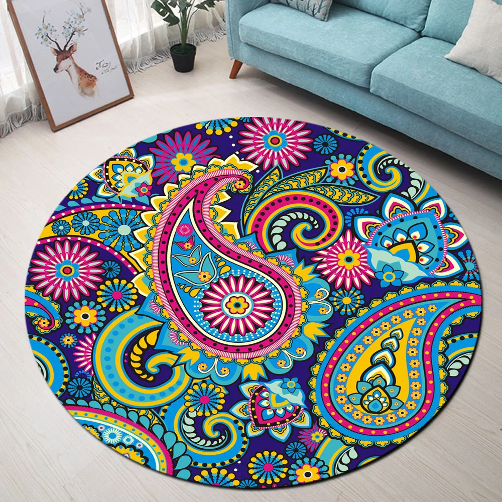 Классический напольный коврик с узором пейсли и мандалой Круглый для гостиной на