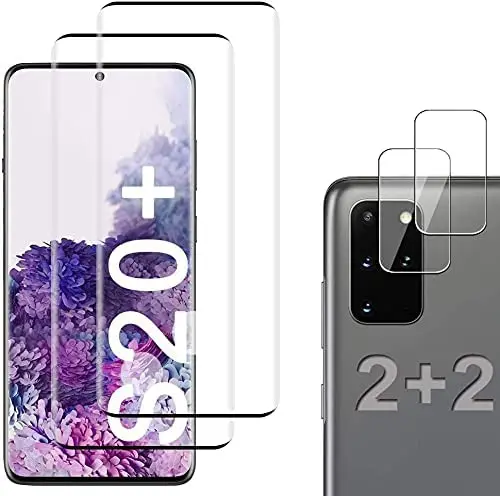 

[2+2 Pack] Galaxy S20 Plus Full Coverage Tempered Screen Protector with Camera Lens Protector, HD Anti-Scratch Shatterproof