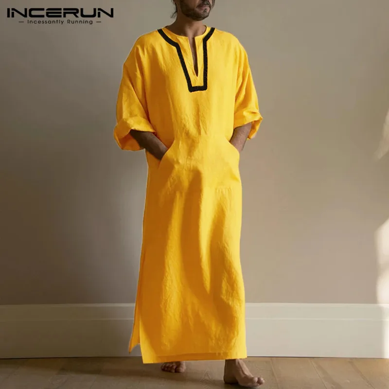 

Мусульманский Арабский кафтан, мужской хлопковый Халат с длинным рукавом, пэчворк, Саудовская Аравия, Дубайский кафтан, ретро, мужской Jubba ...