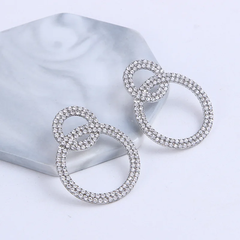 

Fashion Women's Big Circle Hoops Earrings Long Drop Earrings Statement Geometry Retro Vintage Crystal Rhinestones Jewerly