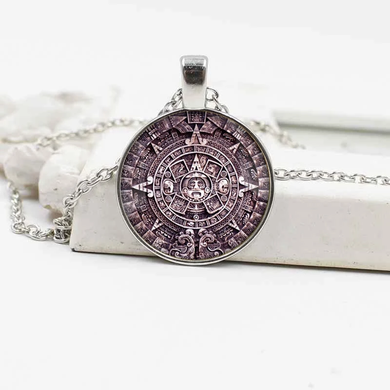 Ацтекском стиле металл панк шестеренка Подвеска из хрустального стекла ожерелье