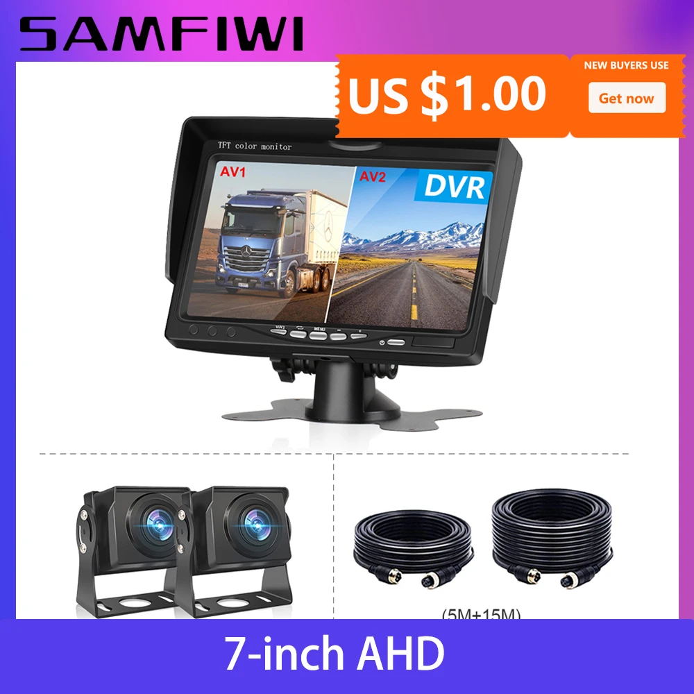AHD 7 inch Truck Car Monitor 2CH DVR Video IPS Screen Recorder for Motorhome Reverse Backup Vehicle Camera DC 12-24V