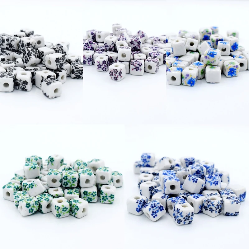 Beadtales 20 шт./лот 8*8 мм квадратной формы керамические бусины Цветок графика