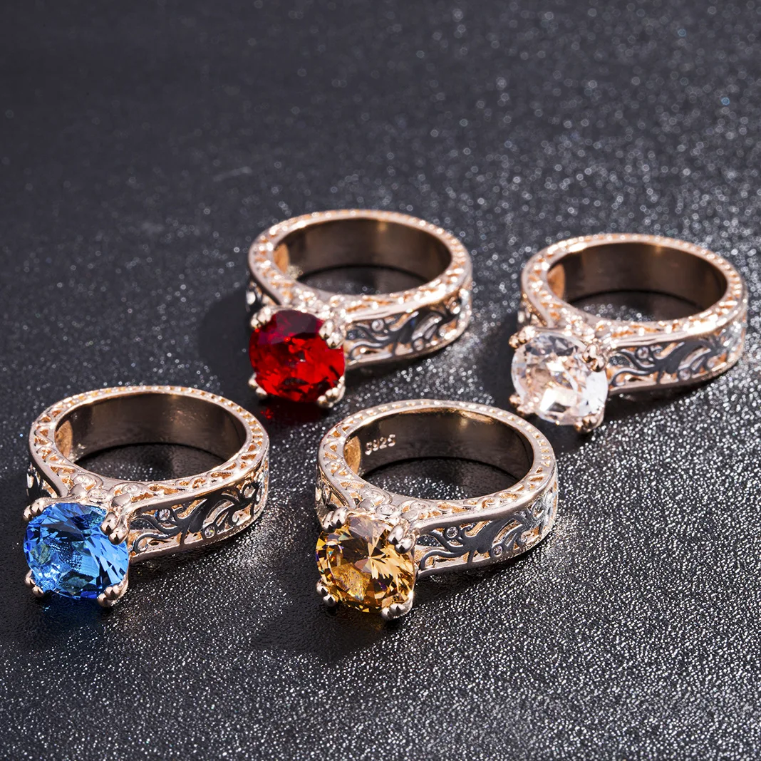 S925 Silver Champagne Ring Lady Rose with White Gold AAA + Cubic Zirconia Wedding | Украшения и аксессуары