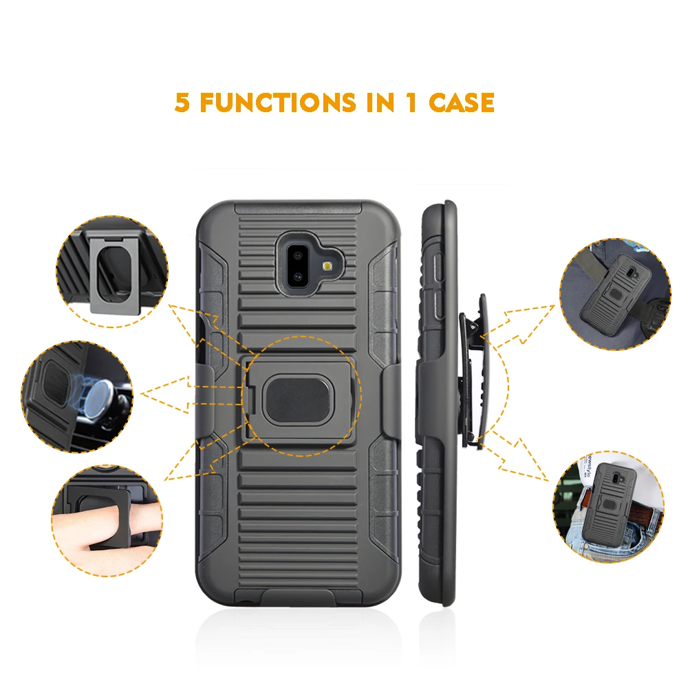 

Heavy duty armor combo hybrid shell holster case for samsung galaxy J6 plus