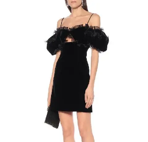 

Hot Women Winter Ladies Sexy Ruffles Spaghetti Strap Black Mini Velvet Bodycon Dress 2021 Elegant Evening Party Dress Vestido