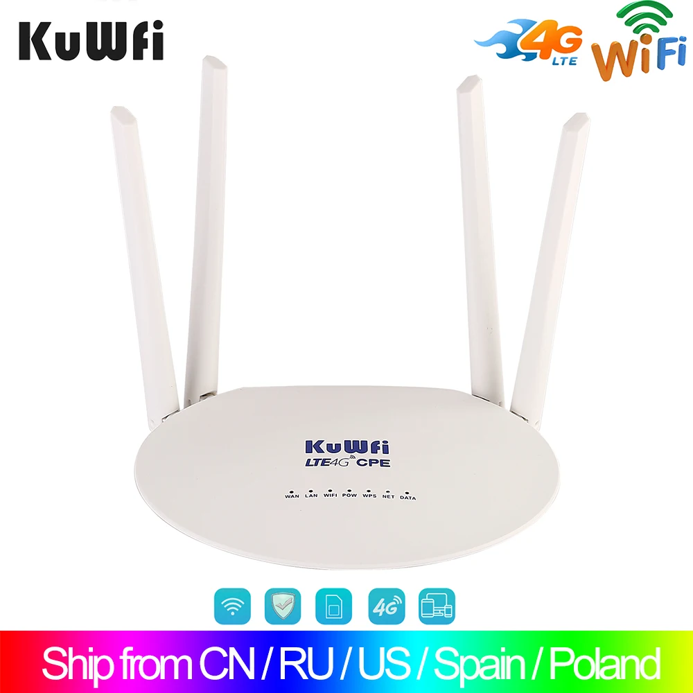 KuWfi 4G маршрутизатор 150 Мбит/с CAT4 беспроводной 3G/4G LTE маршрутизатор разблокировка глобальная FDD/TDD sim-карта с 4 внешними антеннами до 32 пользоват...