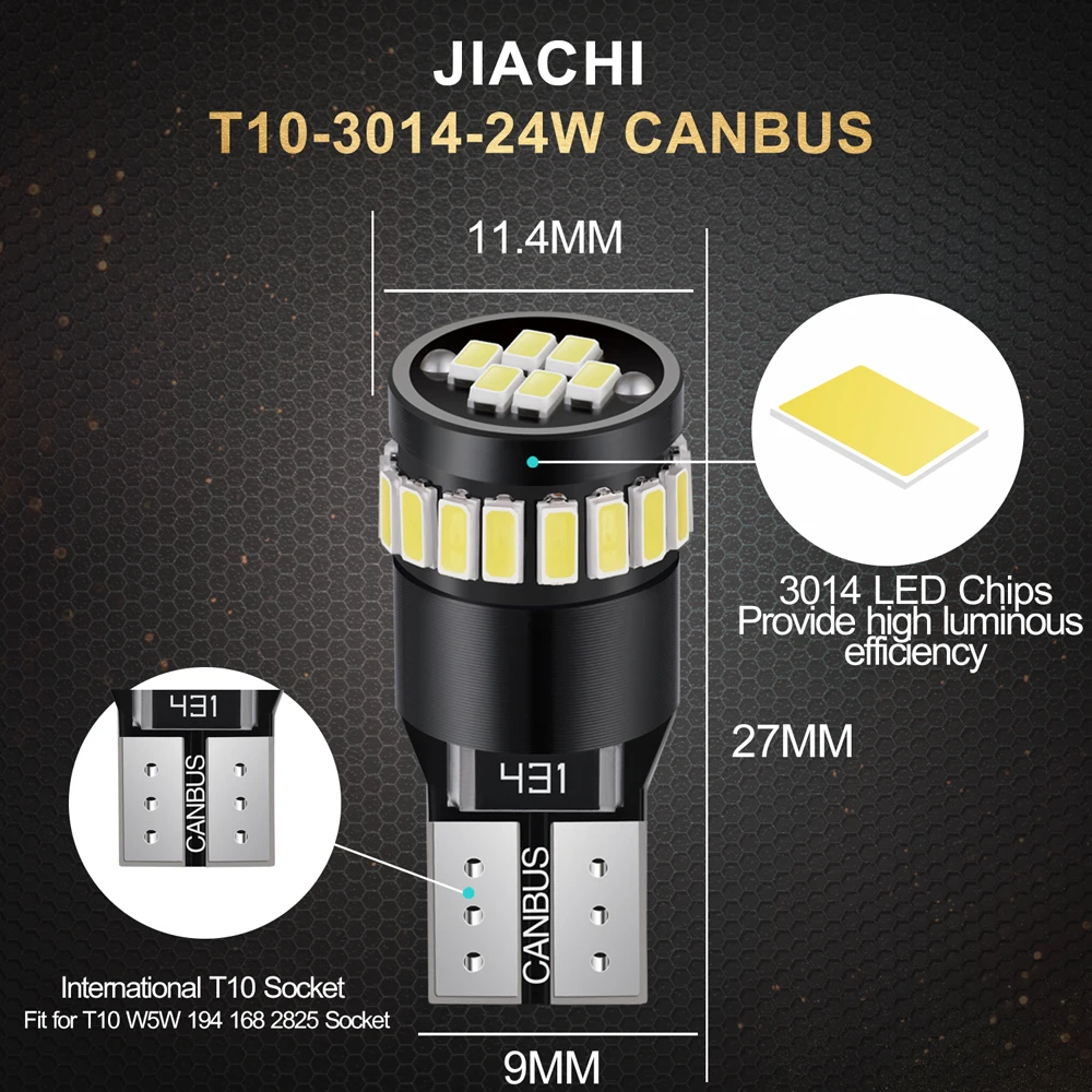 JIACHI 10 шт. T10 W5W 168 194 3014 SMD 24 чипы автомобильные светодиодный лампы CANBUS без ошибок для