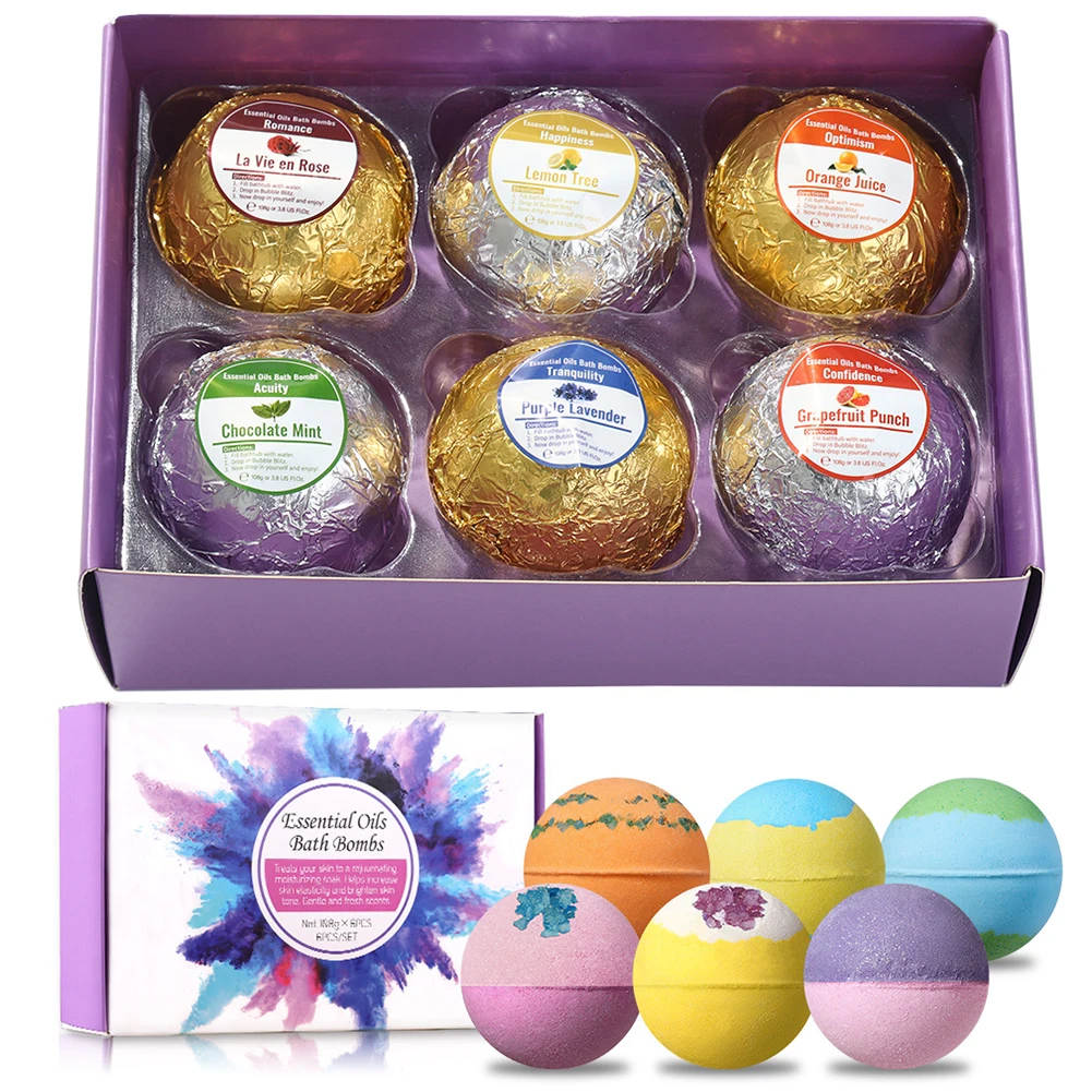 

6pcs Natural Organic Bubble Bath Bombs Ball Handmade Bath Salt Ball Fragrance Body Cleaner Bomb Set for Holiday Gifts