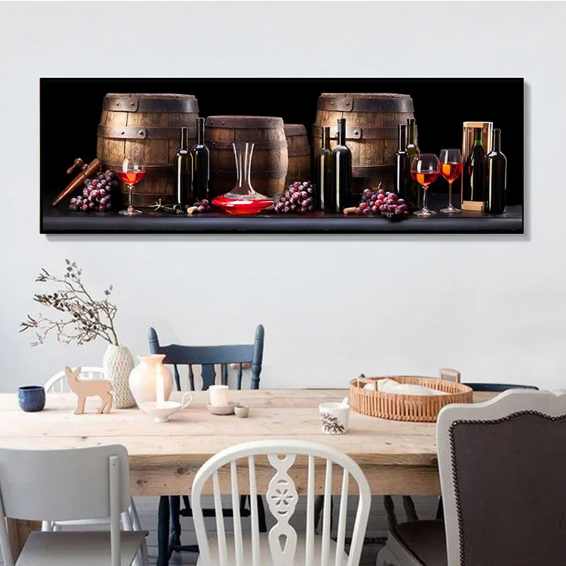 Современная Картина на холсте виноград вино бочка настенное искусство картина