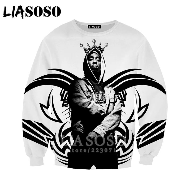 2pac Толстовка LIASOSO Модные мужские и женские толстовки 3D принт Рэпер Хип Хоп Уличная одежда с длинным рукавом Топы пуловер с круглым вырезом B182-06 - Цвет: 5