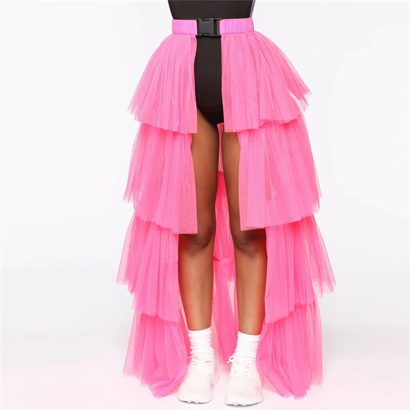 Rose Red Long Новая модная женская эластичная юбка с высокой талией прозрачная сетчатая макси юбка женская сексуальная однотонная пляжная Клубная одежда для вечеринок Лето - Цвет: Rose Red Long