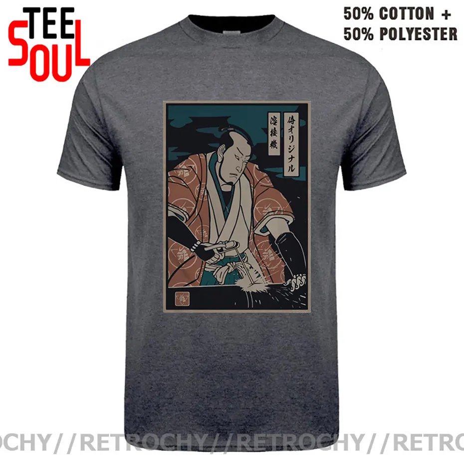 

Забавные мужские футболки Retrochy Welding футболка с Самураем, с коротким рукавом, в стиле Харадзюку, в стиле хип-хоп