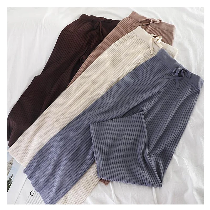 Трикотажные широкие брюки новинка 2019 Теплые универсальные модные осенне-зимние