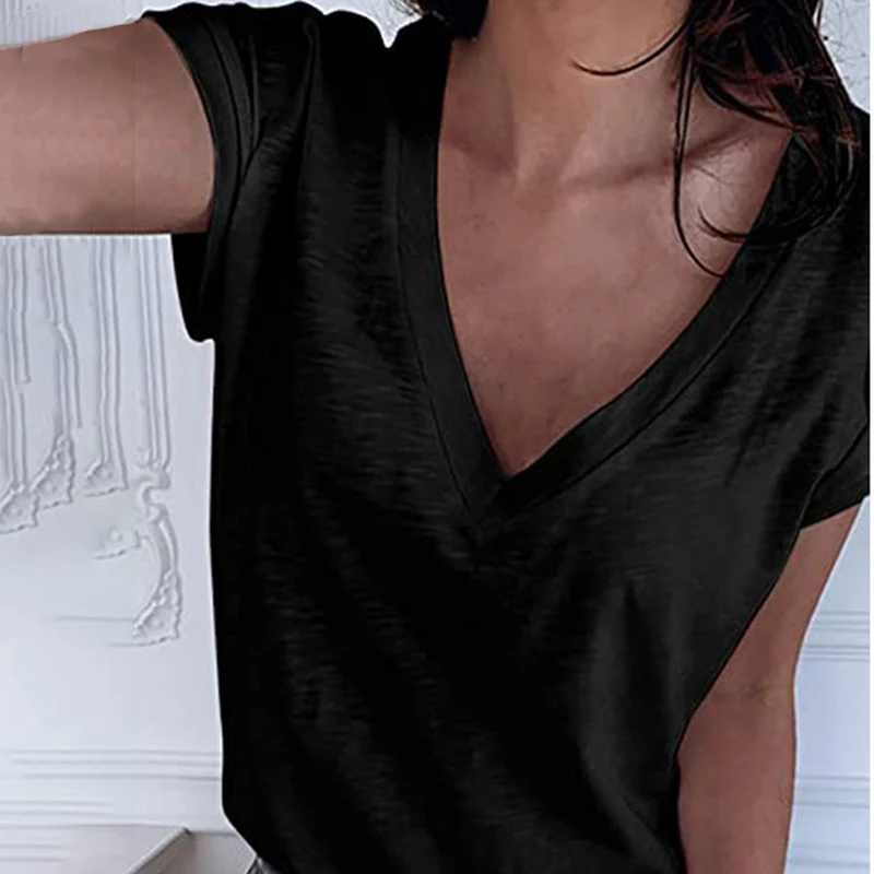

2021 White Summer T Shirt Women Casual Womens Tee Shirts V-neck Tshirt Pus Size 5XL Short Sleeve T-shirt Ladies Women Clothings