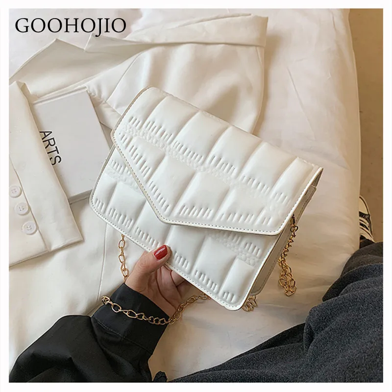 

GOOHOJIO 2021 Solid Color Fashion Shoulder Handbags Female Travel Cross Body Bag Weave Small PU Leather Crossbody Bags for Women