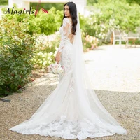 elegant tulle lace scoop wedding dresses 2020 backless illusion pearls beadings wedding gowns vneck beach wedding dresses