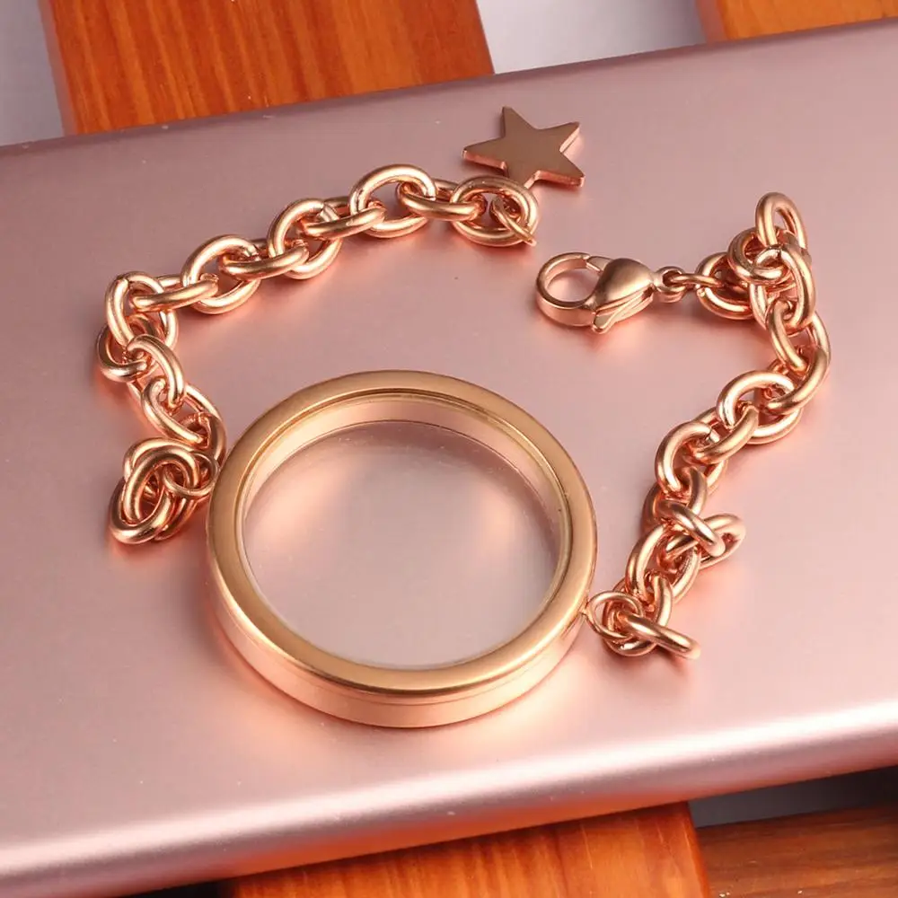 

TJP Twist Locket 30mm Screw Top Silver/Rose gold 316L Stainless Steel Floating Glass Living Memory Locket Bracelet