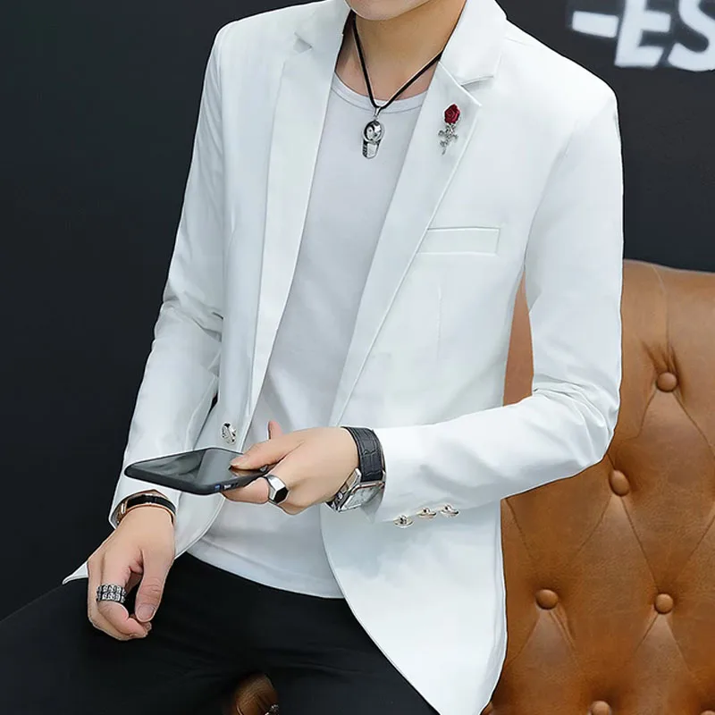 

Мужской пиджак на одной пуговице, черный, белый, красный, желтый, с длинным рукавом, D54