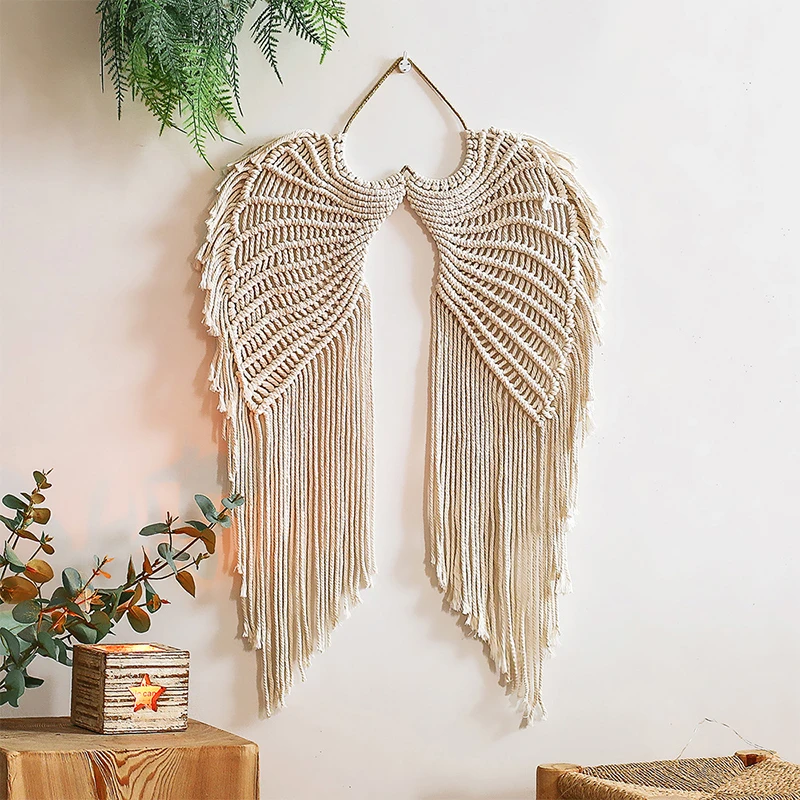 

Macrame Wall Hanging Boho Tapestry Angels Wing Woven Bohemian Wall Decor Home Decoration For Apartment Bedroom Living Room